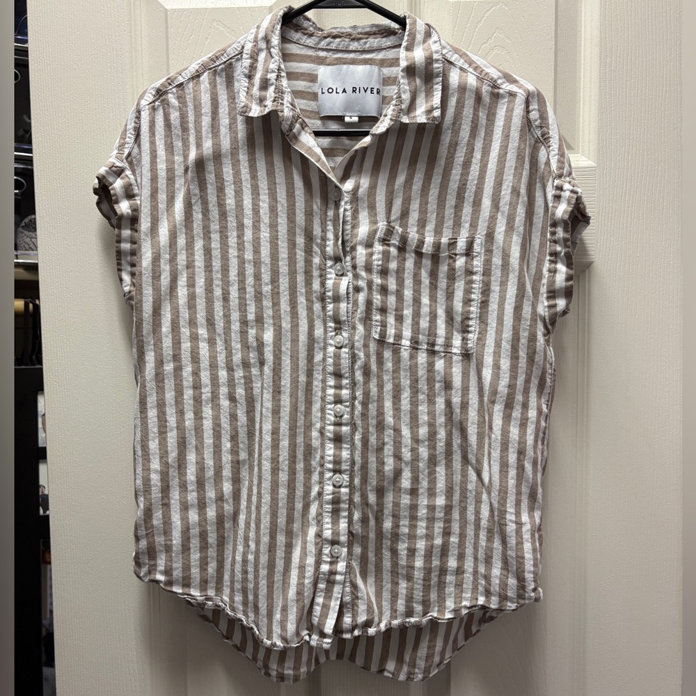 Lola River Women’s Brown Striped Dolman Button-up Shirt